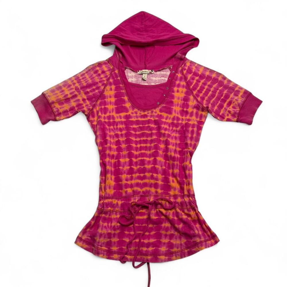 Y2K 2000s Speechless Pink & Orange Tie-Dye Hooded Baby Doll Tie Back Top Star